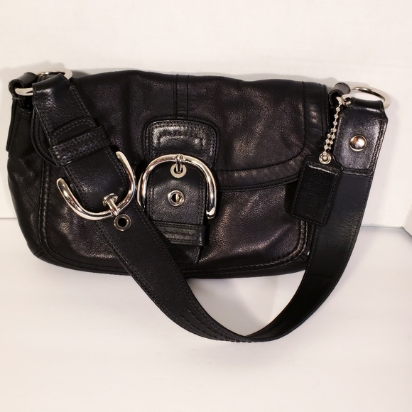 Coach Black Leather Shoulder Bag Pockets! - Picture 1 of 7